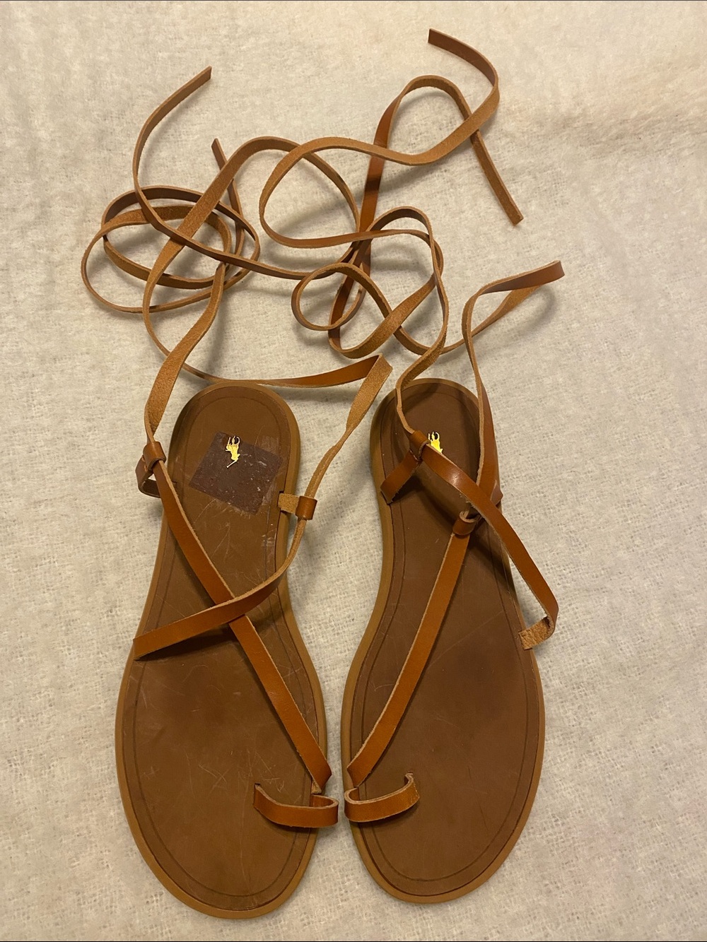 Polo by Ralph Lauren Tan Leather Wrap-Strap Sandals